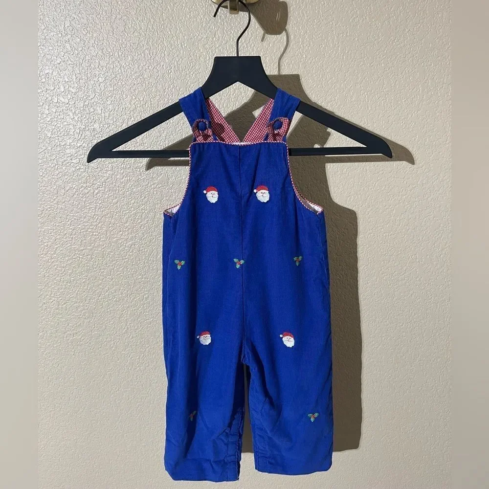 Festive Blue Kids Overalls with Santa Design